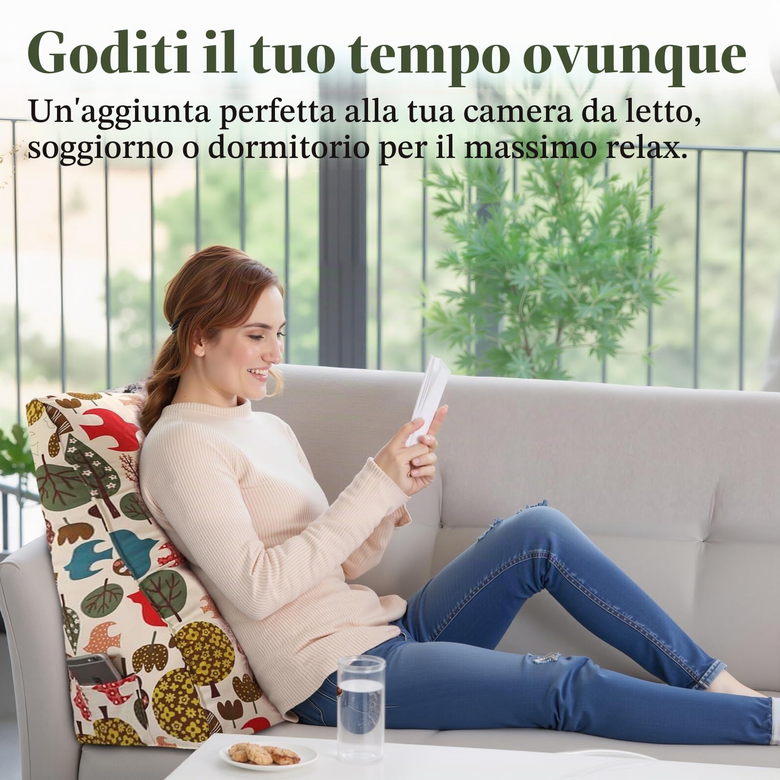 Cuscino da lettura curvo per letto, cuscino a cuneo per testiera per cuscino di supporto per la schiena, cuscino per la schiena per sedersi a letto o sul divano, con fodera sfoderabile