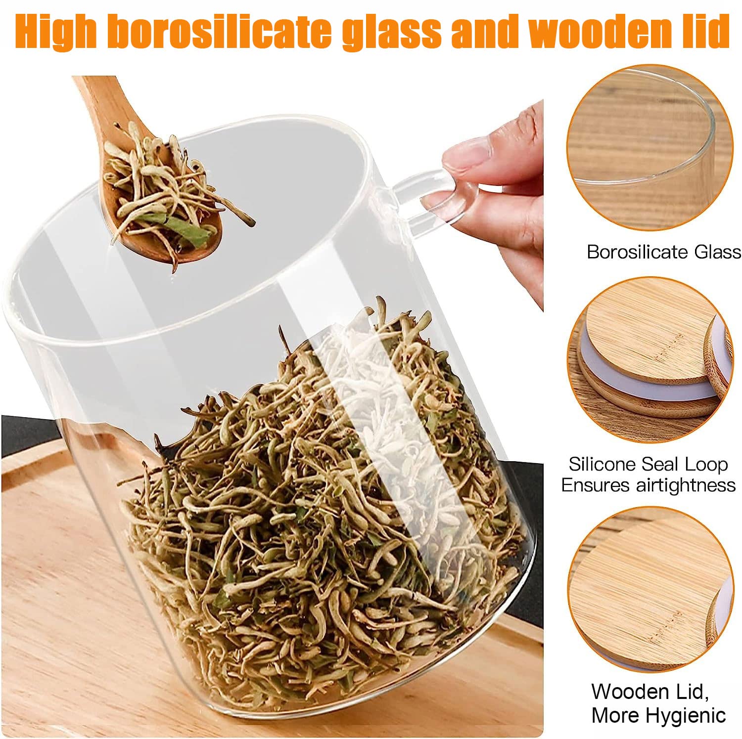 Barattoli Vetro con Coperchio,Barattoli Vetro Ermetici con Cucchiaio e Coperchio, Ideali per la Conservazione di Prodotti Secchi, Spezie, Tè, Caffè, Noci, Semi ecc (540ML×8)