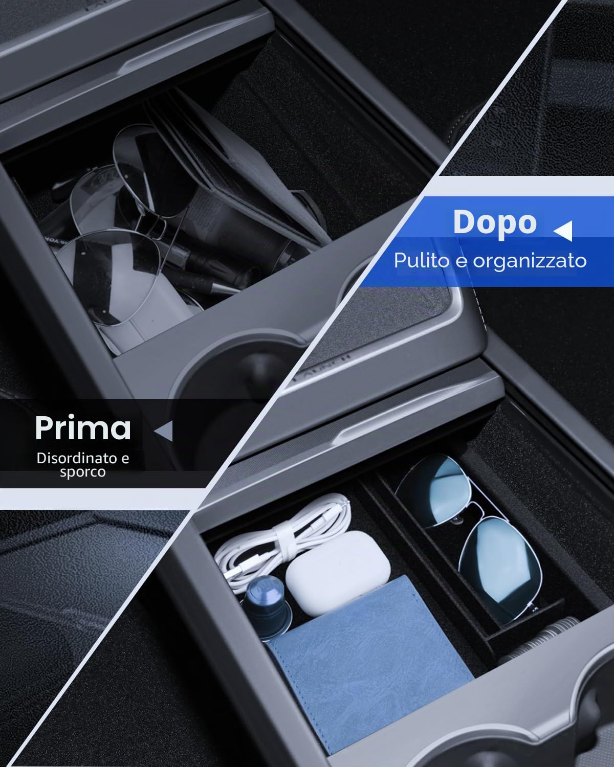 2 Pezzi Accessori per Tesla Model Y 2025-2026 Juniper Console Centrale Organizer e Vassoio Organizer in Silicone Model Y 2025-2026 Juniper Accessori (Beflockung)