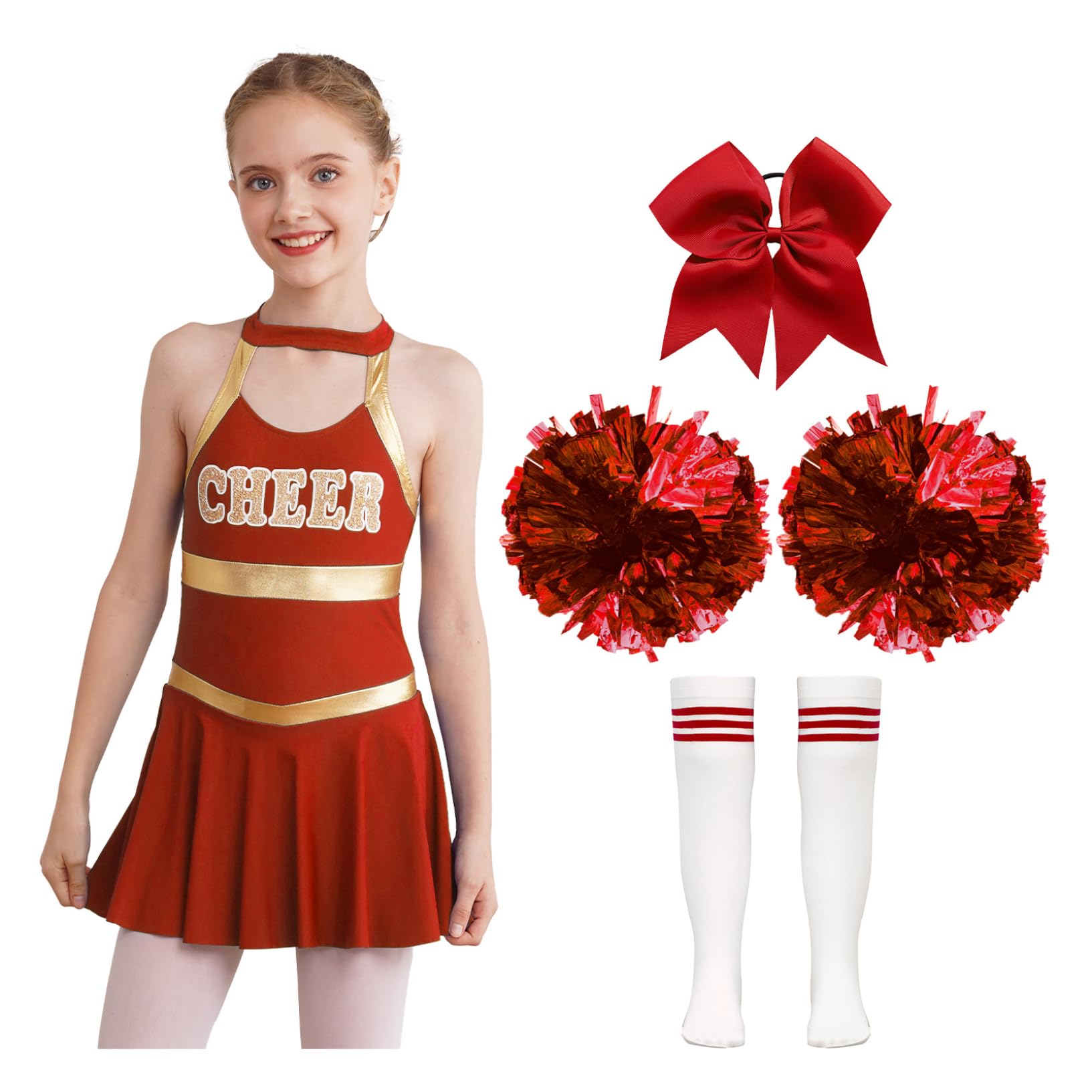 Kaerm Cheer Leader Costume for Girls Festival Cheerleading Outfits Halloween Carnival Party Fancy Dress Up B Red 5-6 Years