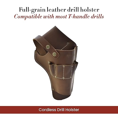Miniatura 2 de Style n Craft Funda de taladro inalámbrica, soporte de cuero de grano completo, funda para taladro con bolsillos de cuero de grano completo para