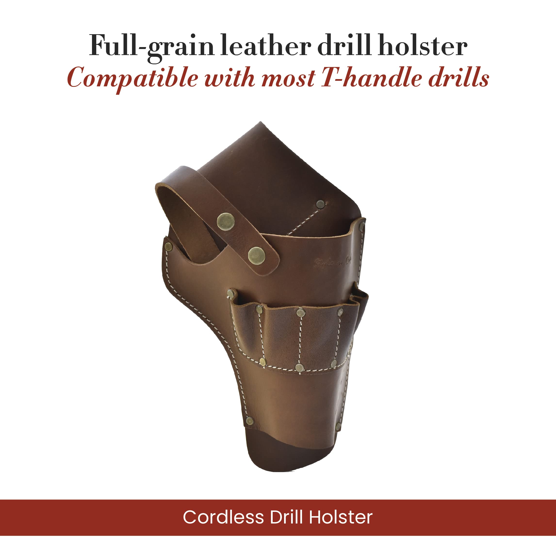 Style N Craft 98000 Estuche para Taladro inalámbrico en Piel de Grano Superior en Color marrón Oscuro