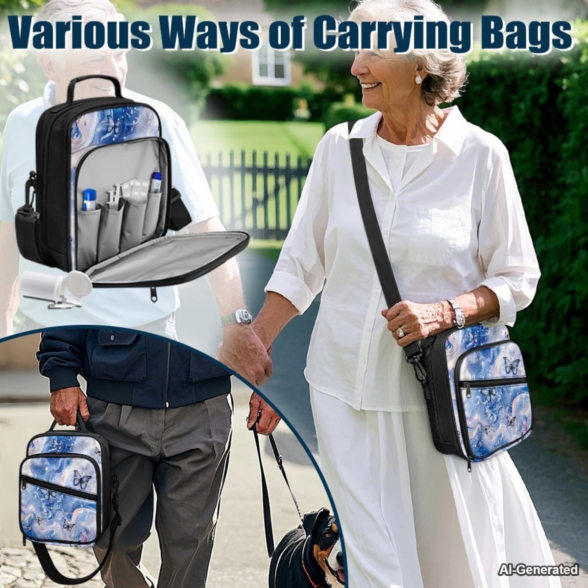 Marble Diabetic Supplies Bag for Glucose Meter Medication Insulin Pen Travel Case with Shoulder Strap Diabetes Travel Organizer Cases for Women