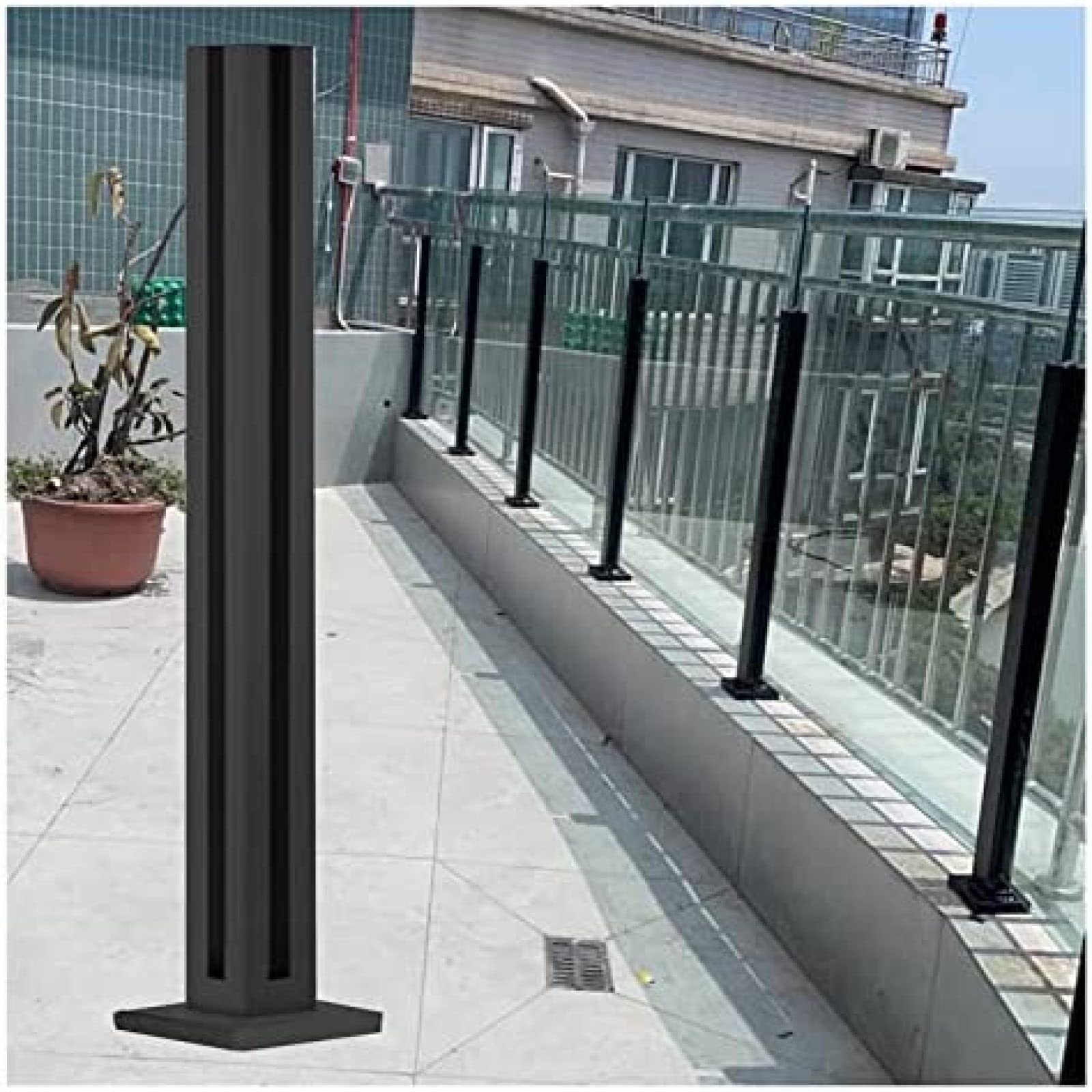 Pealihuy Outside Balcony Glass Railing Fence Pole, Black Stainless Steel Rustproof Glass Panels Post Glass Balustrade,Corner Post,130cm/51.1in