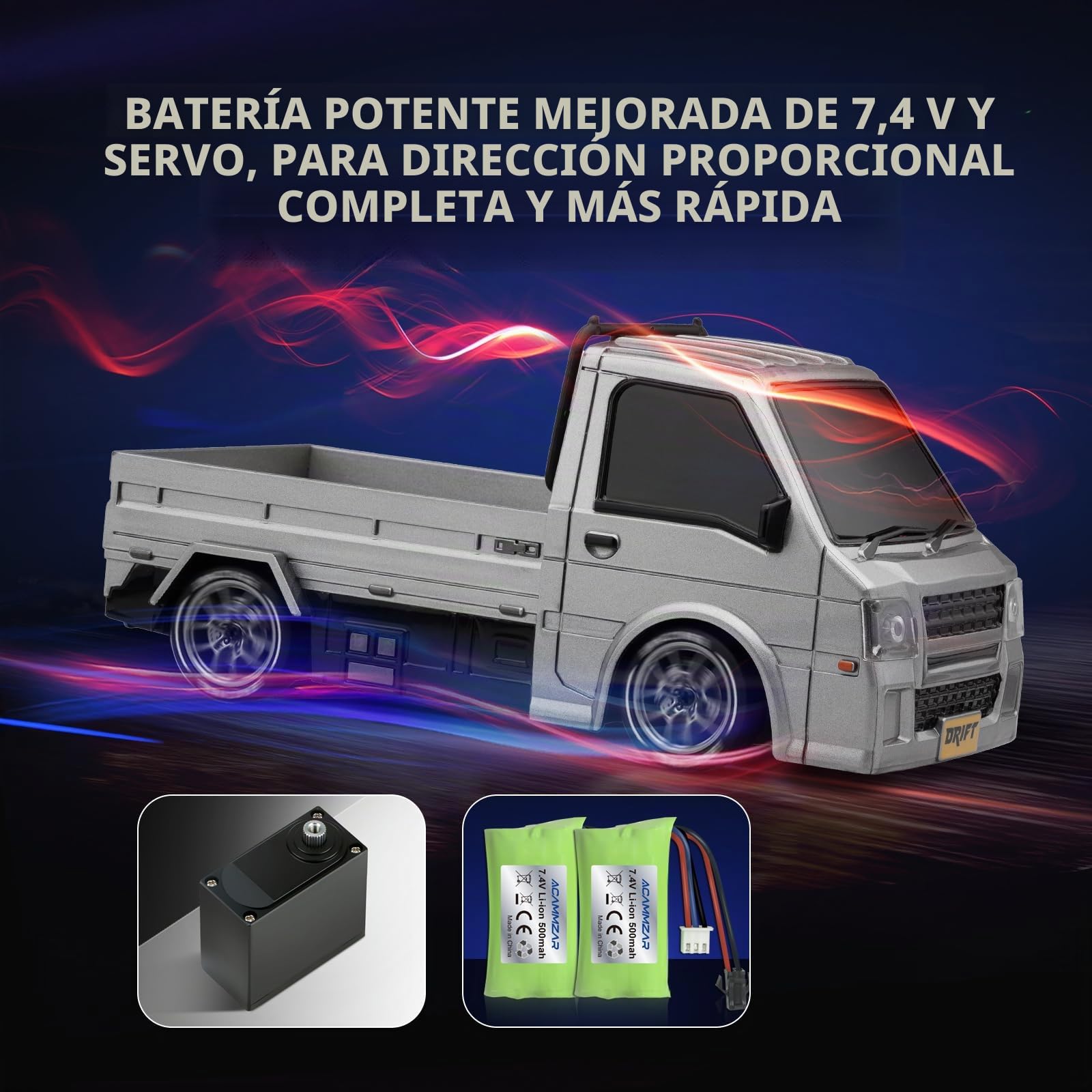 ACAMMZAR Coche Teledirigido Drift con Giroscopio, 1:24 25KM/H Proporcional Completo 4WD Truck RC Drift Coche con Gyro, con Luces LED, RC Cars para Adultos Niñas