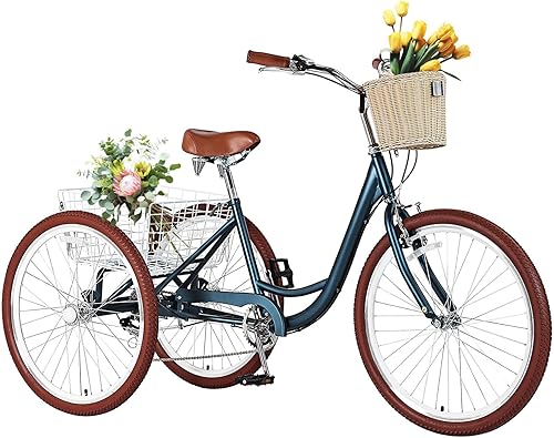 Triciclos para adultos para adultos, triciclos para adultos de 7 velocidades, bicicleta de 3 ruedas de 202426 pulgadas con canasta, bicicletas de