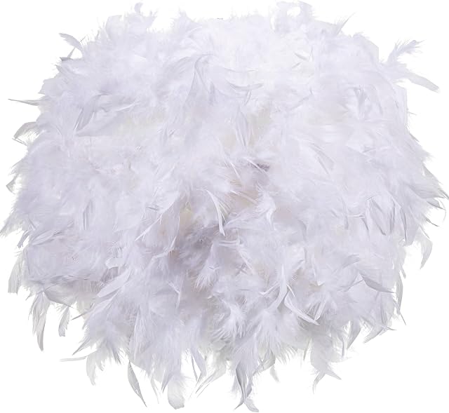 Giggi Feather Light Shade 40cm Diameter Lamp Shades for Pendant Ceiling Light, Table Lamp, Floor Lamp | Fluffy Feather Lampshade Ceiling Light Shade for Living Room, Bedroom, Kitchen (40cm, White)