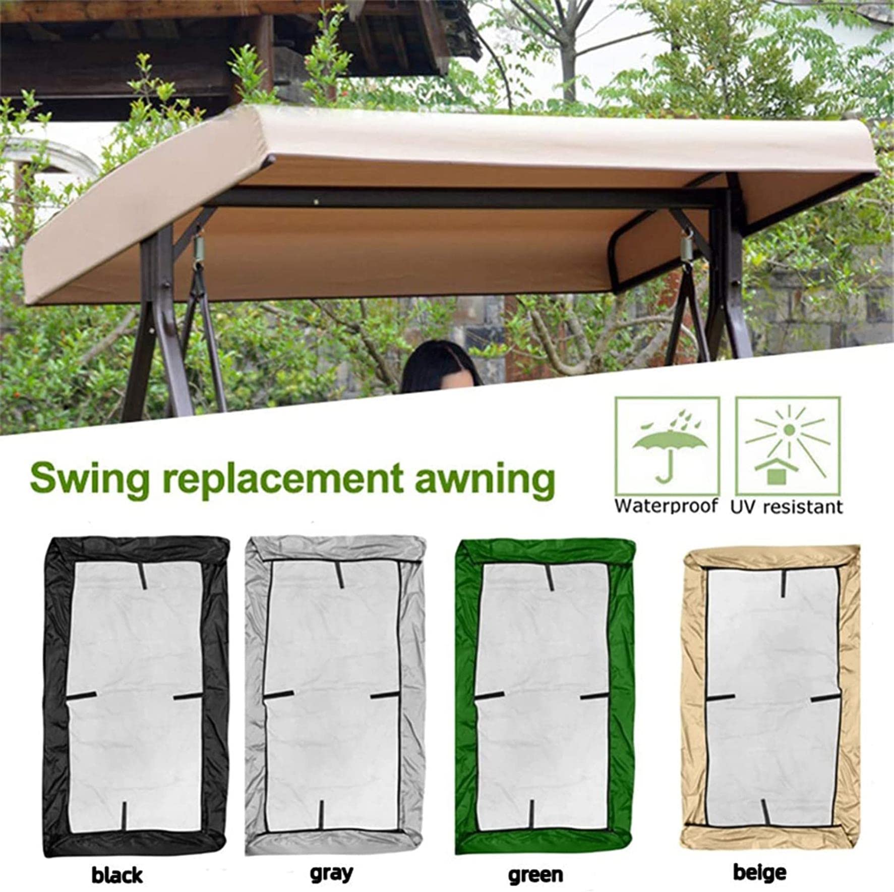 Cubierta De Reemplazo De Dosel Columpio, Cubierta De Dosel Swing Impermeable 210d Oxford Tela, Silla De Jardín Al Aire Libre Cubierta De Protección Solar Cubierta De 3 Plazas