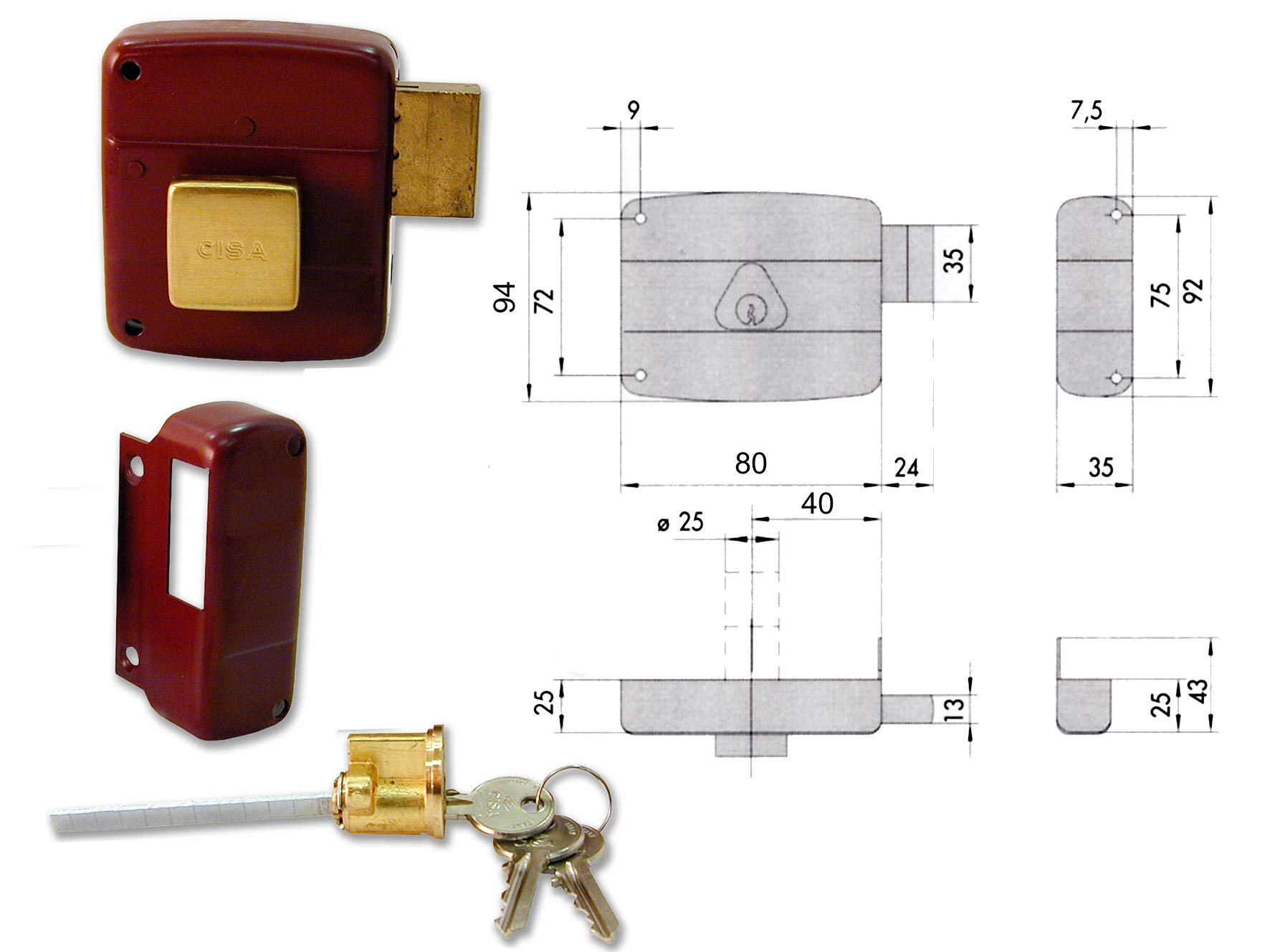 Cerradura para cilindro izquierdo Cisa 0920235 de embutir para seguridad residencial