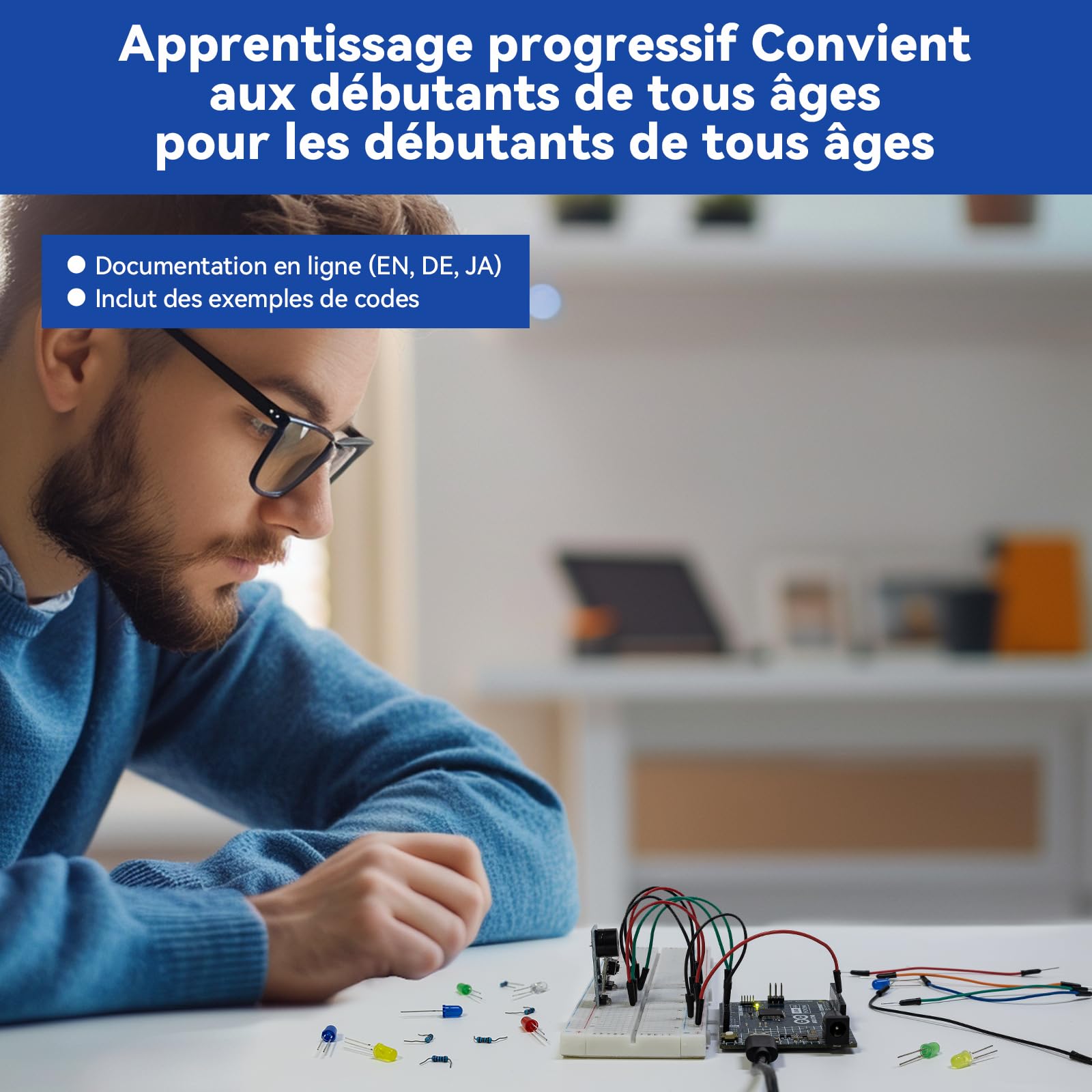 SUNFOUNDER Kit de capteurs avec Arduino Uno R4 Minima, Smart IoT et projets de capteur de base avec tutoriels en ligne, convient aux débutants à partir de 8 ans (Arduino Uno R4 Minima original inclus)