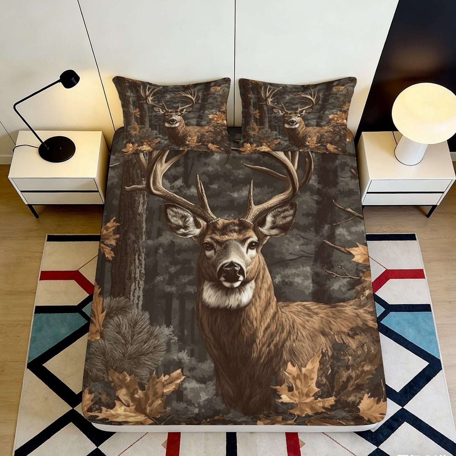 Pnayamiorkfel Style-7 3D Printed Forest Deer Fitted Sheet Microfiber Soft Anti-Slip Autumn Leaves Bed Cover For Bedroom Guest Room Decor 90X200x25cm