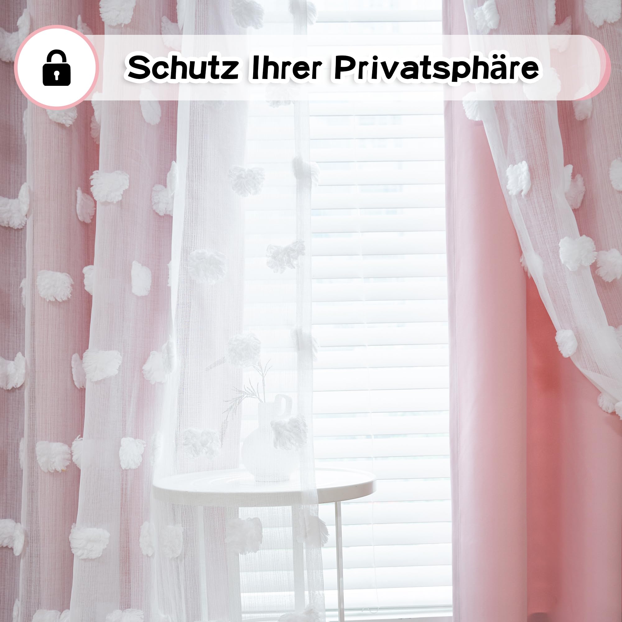 MYSKY HOME Gardinen Kinderzimmer Mädchen Verdunkelungsvorhang 2er Set Vorhänge mit Ösen Weiß Gaze Doppellagige Modern Gardine Kurz Wohnzimmer Verdunkelung Vorhang, H 160 x B 132 cm, Rosa