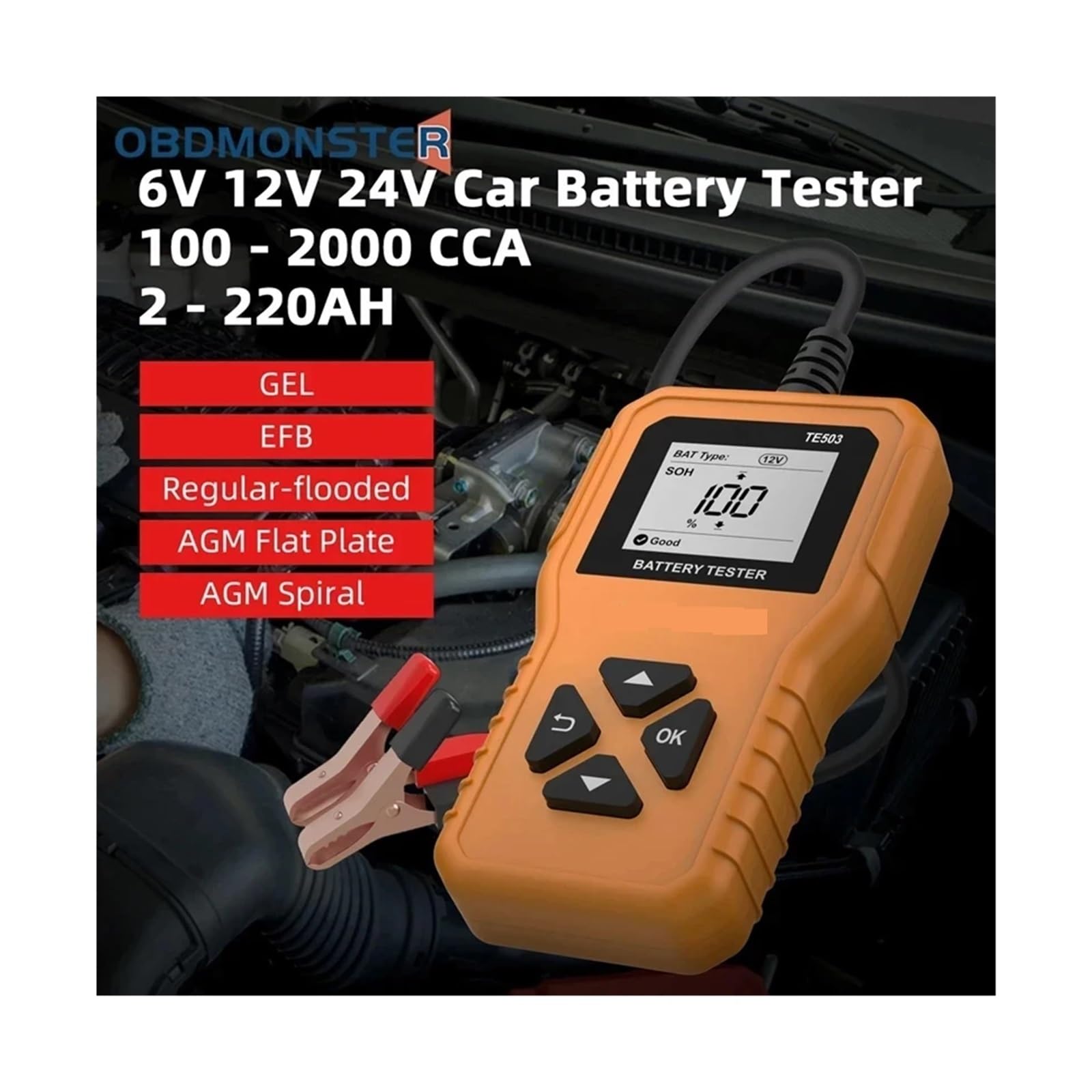 Batterie-Belastungstester, Autobatterietester 100-2200 CCA Batteriesystemanalysator BM550 Autobatteriewerkzeug 6V 12V 24V Autobatterie-Erkennungszubehör