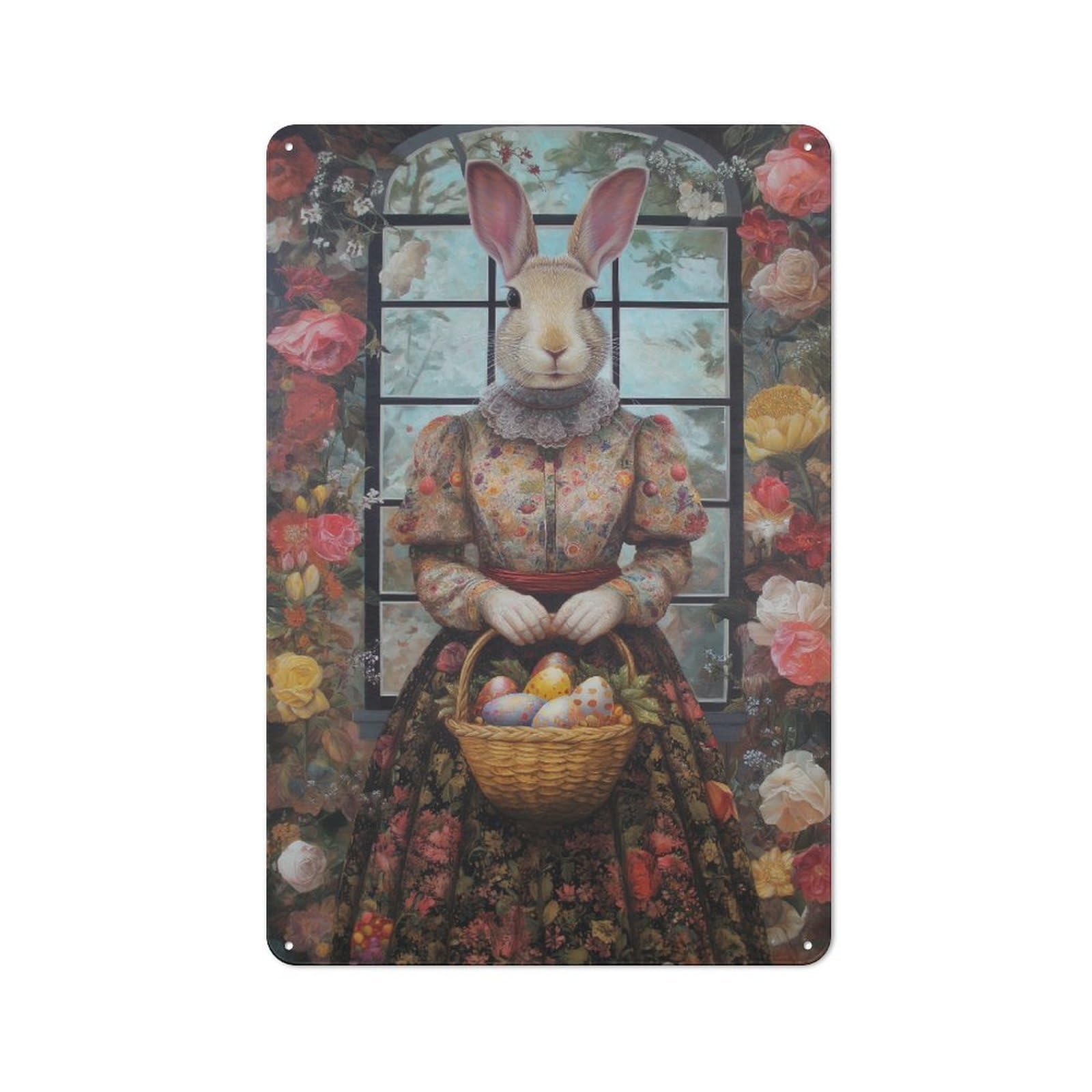 Junmoney Easter Bunny With Eggs Basket Classic Metal Plaque 30X20cm Featuring Bistro Wall Plaque For Kitchen, Cafe, Pantry Or Dining Room