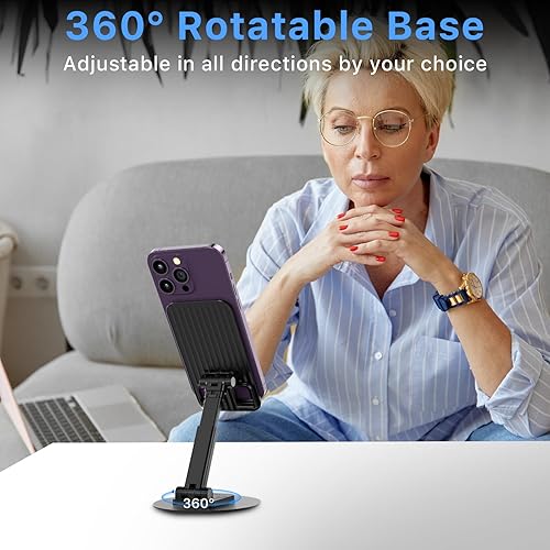 Miniatura 2 de MYBAT PRO Paquete de 2 soportes giratorios de 360 para teléfono, soporte ajustable para escritorio, base plegable para teléfono para uso de viaje,