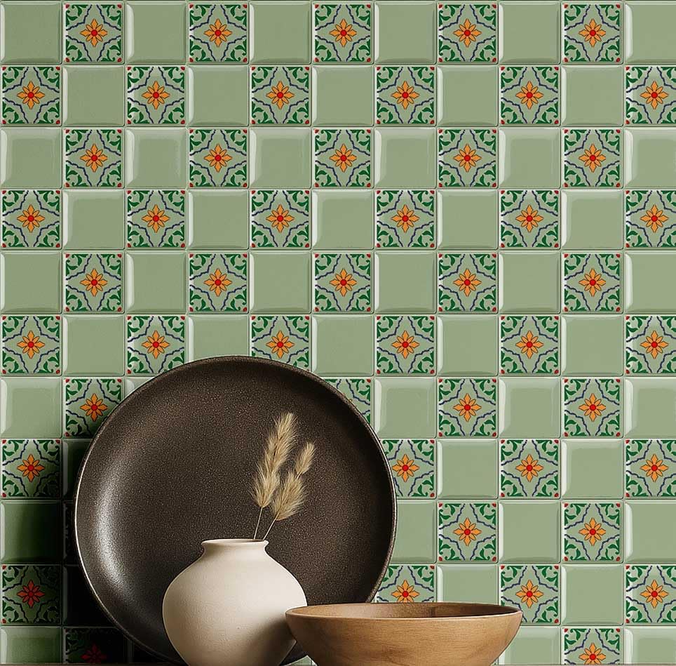 Papier peint mosaïque vert autocollant en vinyle texturé S4Sassy pour chambre et bureau