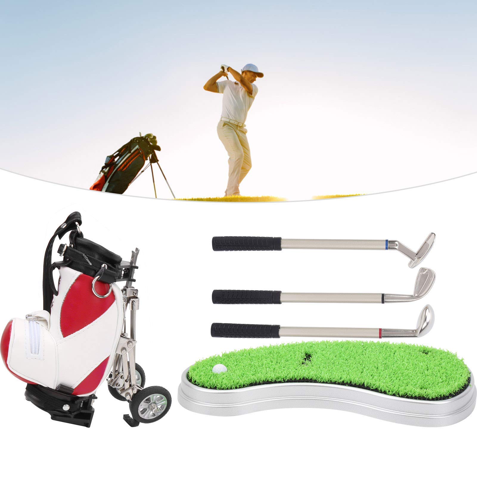 Alomejor Bolígrafo de Golf Soporte de Escritorio con 3 Bolígrafos y Mini Bolso de Aleación