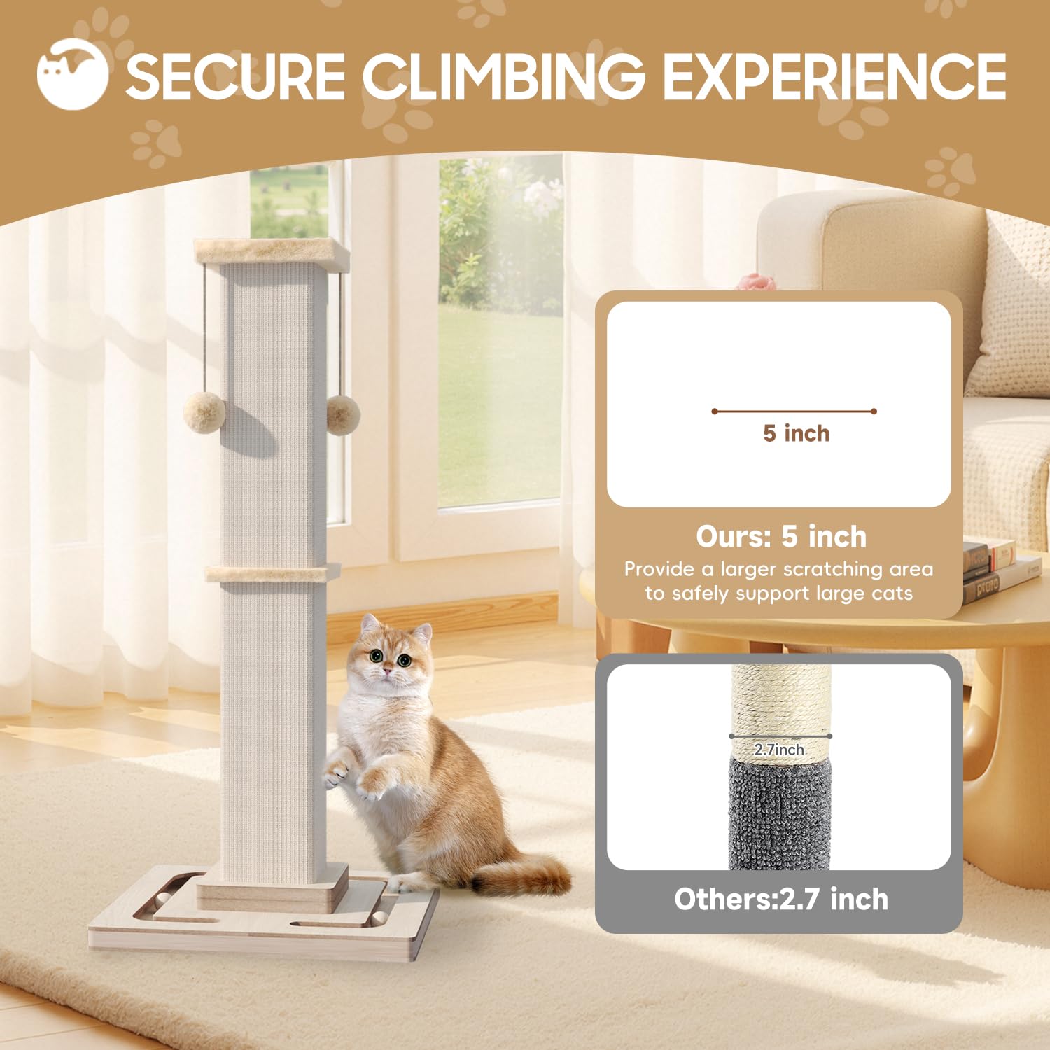 Large Cat Scratching Post, 32 Inch Tall Heavy Duty Scratching Post with Tracking Interactive Toys for Indoor - image 4