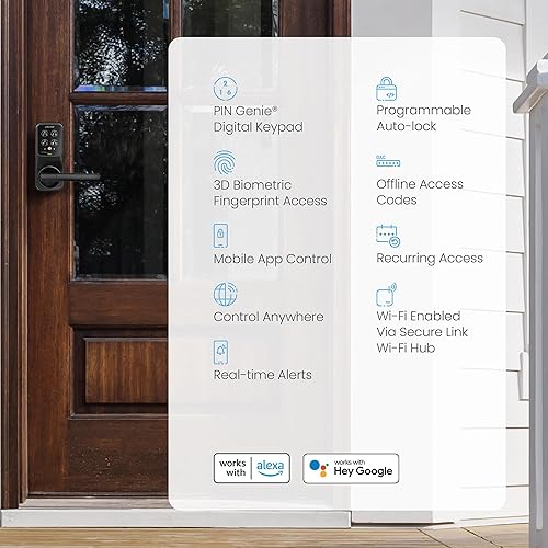 Miniatura 8 de Lockly Secure Pro Smart Lock Wi-Fi, Keyless Entry Digital Keypad Door Lock, 3D Biometric Fingerprint Sensor Front Door Lock with Handle, Voice