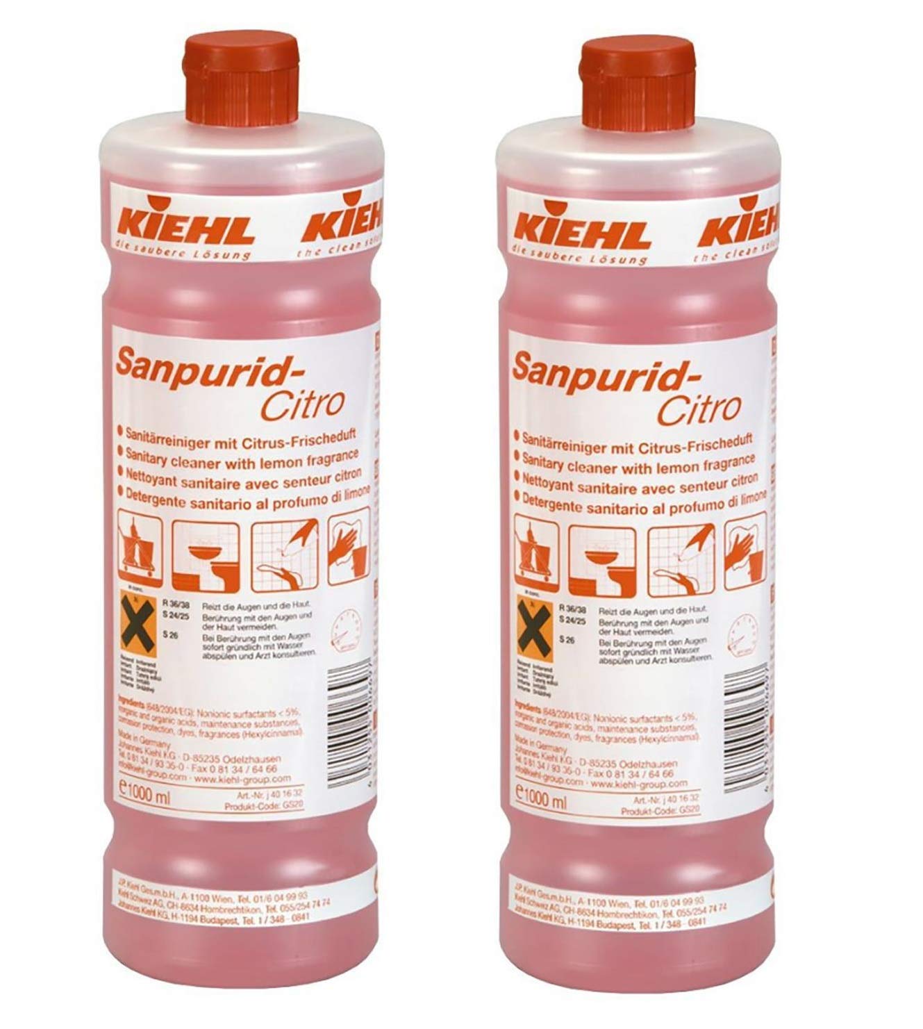 Nettoyant sanitaire – Détartrant – Détartrant WC – Détartrant – Avec chiffon en microfibre professionnel rouge (2 bouteilles = 2 litres)