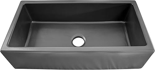 Miniatura 6 de Delantal de arcilla refractaria Brescia auténtico de 36 pulgadas con lavabo frontal estilo casa de campo, color negro mate