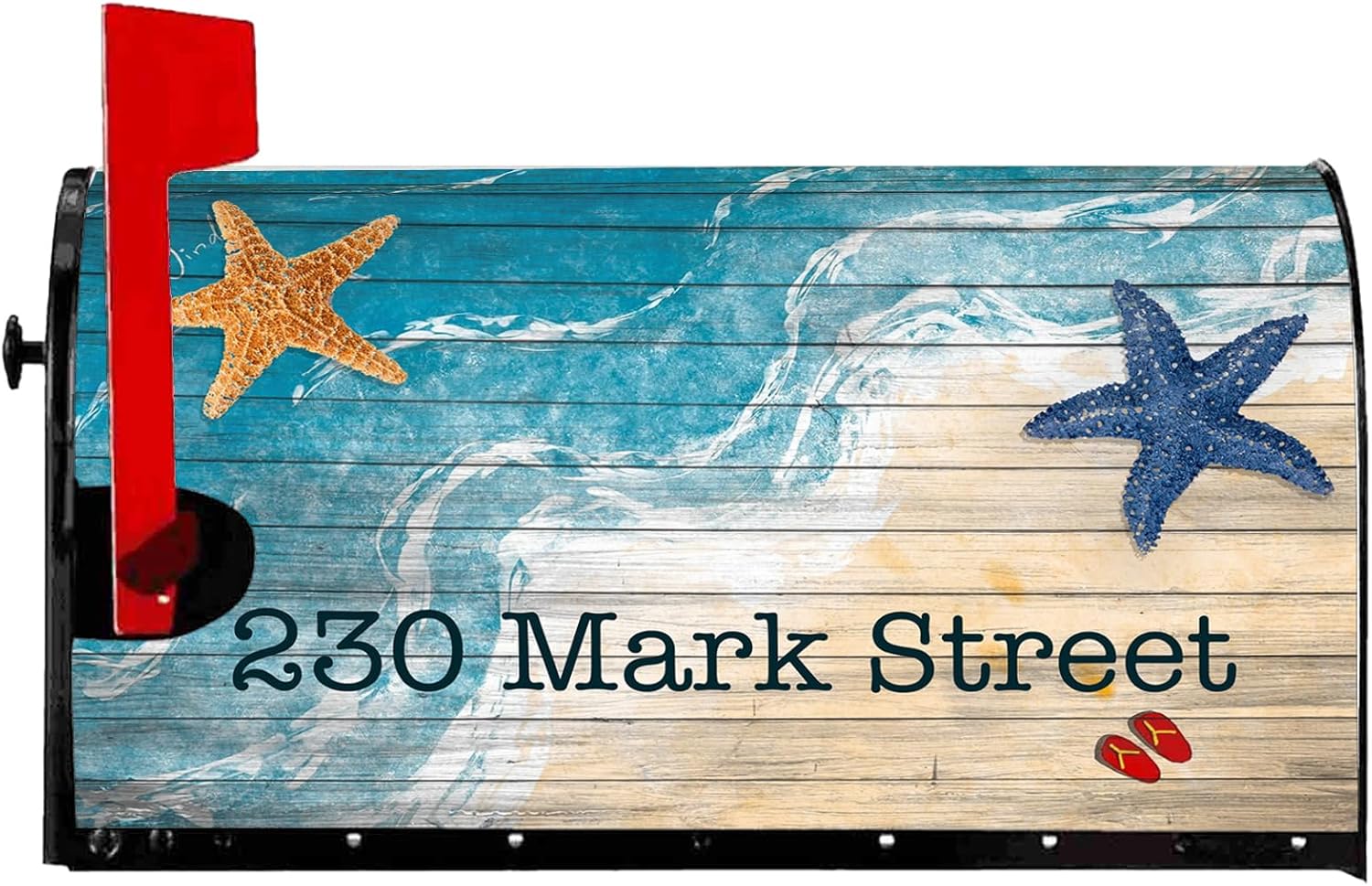 Summer Beach Mailbox Covers Magnetic Standard Size 21x18 Inch, Custom Seaside Starfish Welcome Letter Box Cover, Customized Numbers Address Post Letter Mail Wraps for Home Yard Garden Decor