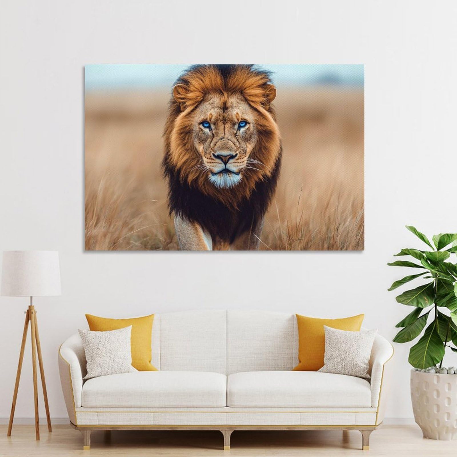 Junmoney Majestic Lion with Blue Eyes Room Decor Wall Art, 16x24inch(40x60cm), for Bedroom, Guest Room Or Reading Nook, Home Artwork with A Soft Interior Feel