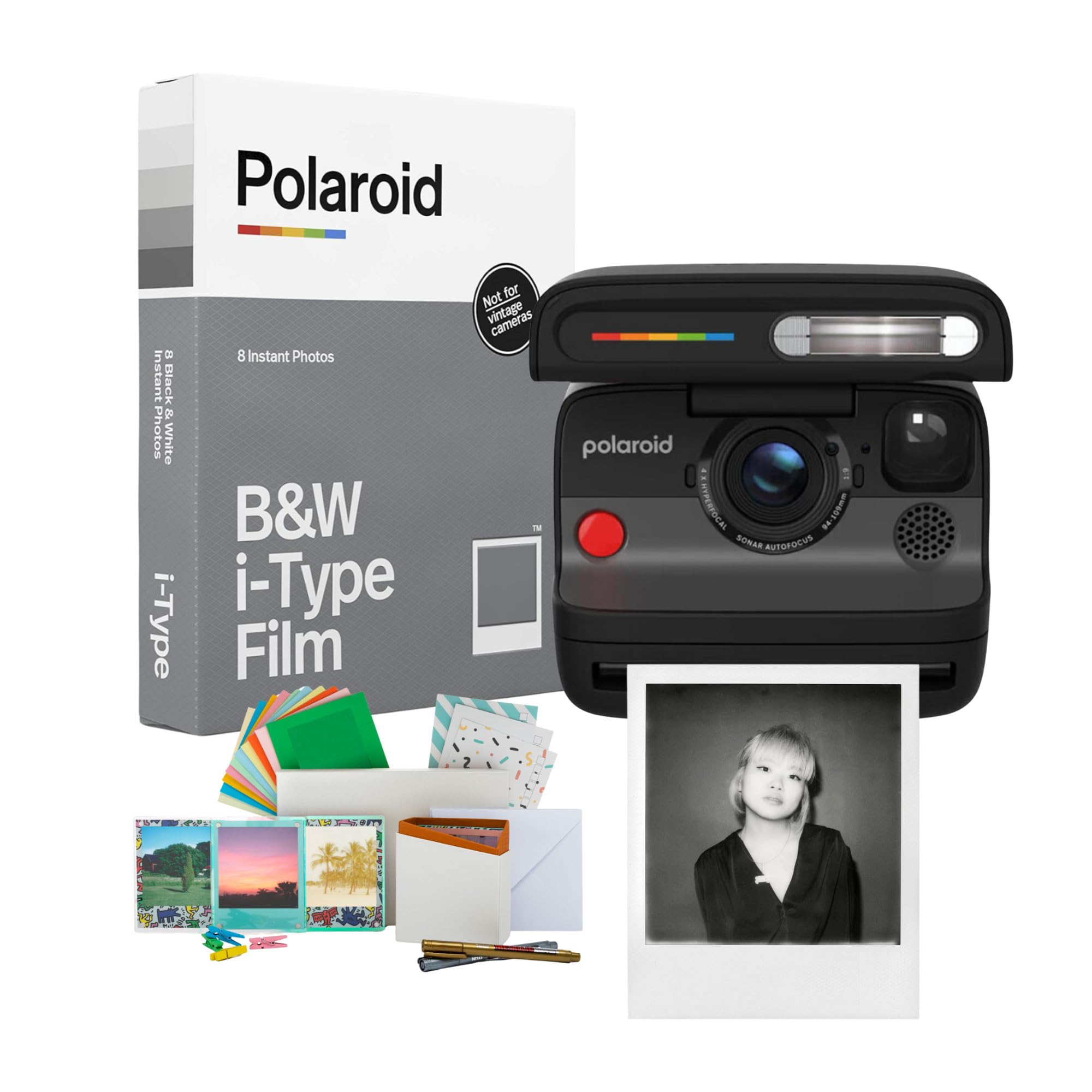Polaroid Flip Instant Camera with Sonar Autofocus and Retro Design (Black) Bundle with B&W Film for i-Type and Accessories Kit (3 Items)-image-40