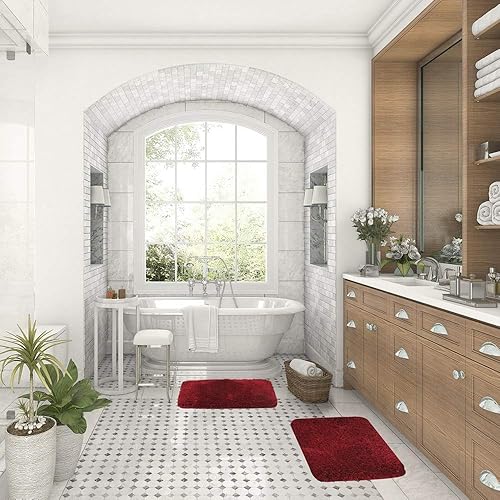 Miniatura 4 de Walensee - Juego de tapete antideslizante para baño, mullido, de suave microfibra, absorbente de agua, lavable a máquina, alfombra de felpa gruesa