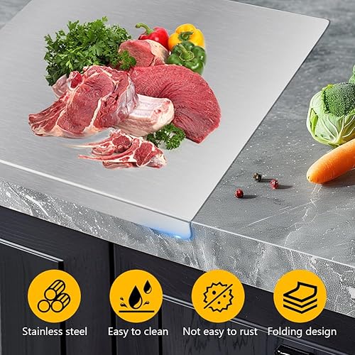 Miniatura 4 de Tablas de cortar para cocina, tablas de cortar de acero inoxidable con labio, tabla de cortar de metal resistente sobre fregadero con alfombrilla