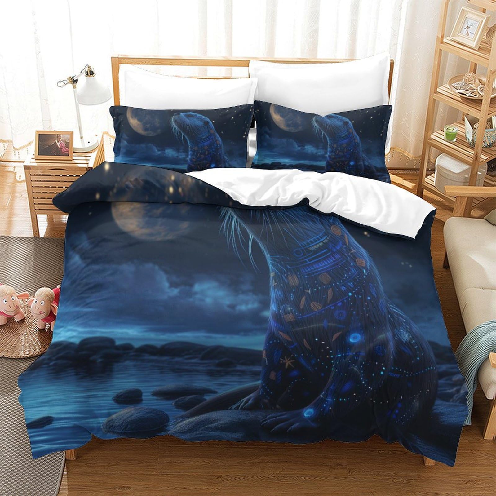 Housse de couette loutre motif 3D pour literie cocooning king size