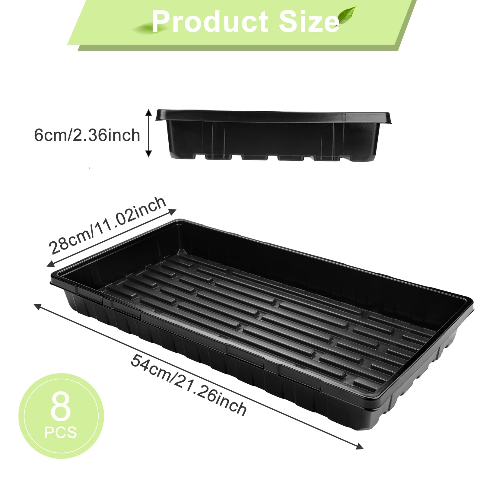 8 Piezas Bandejas de Germinación Sin Agujeros, Bandeja Semilleros Plastico Rectangular, Bandejas de Cultivo de Plantas para Jardín Vegetal Invernadero (54 x 28 x 6 cm)