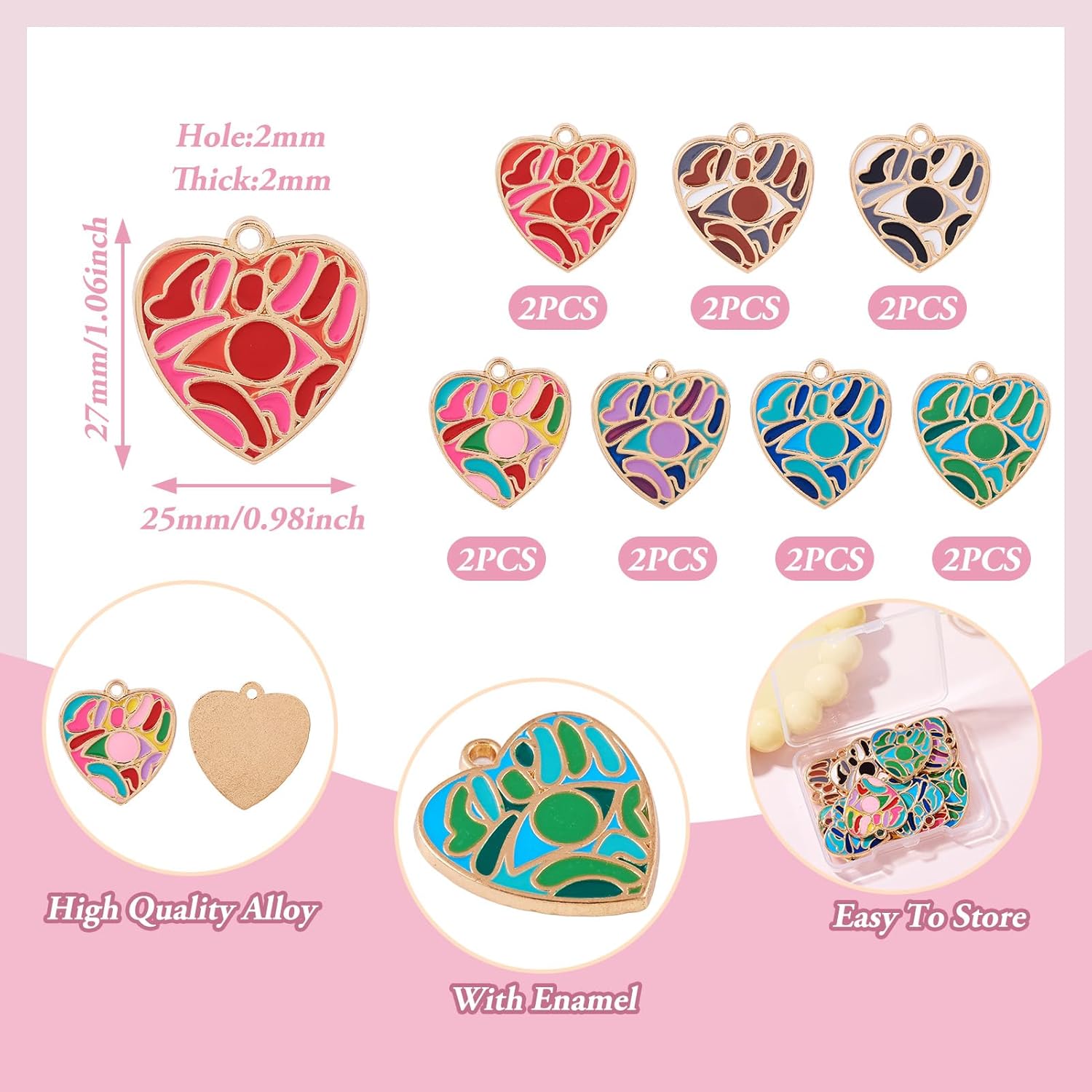 FASHEWELRY 14pcs Enamel Eyes Heart Charm Alloy Enamel Heart Pendants Jewelry Charms Valentine's Day Love Enamel Charms Lucky Charms for Jewelry Making DIY Necklace Bracelet Earring Craft Supplies - Image 7