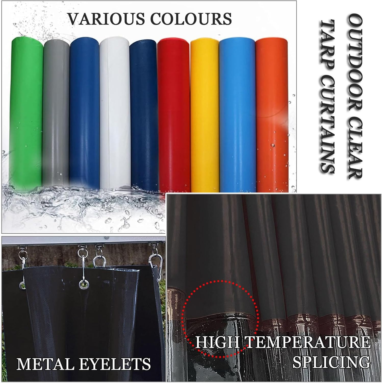 Transparent Tarpaulin Outdoor Curtains, Clear PVC Tarpaulin Side Panels, Waterproof Tarpaulin Curtains for Gazebo Porch Garage, 0.5mm,WxH-1x1m/3.3 * 3.3ft
