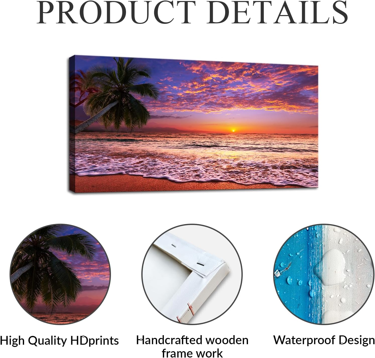 msspart Sunset Beach Large Canvas Wall Art Decor, Seascape Landscape Painting Print Colorful Nature with Palm Trees Artwork Picture Poster for Bedroom Living Room Office Decoration 20"x40"