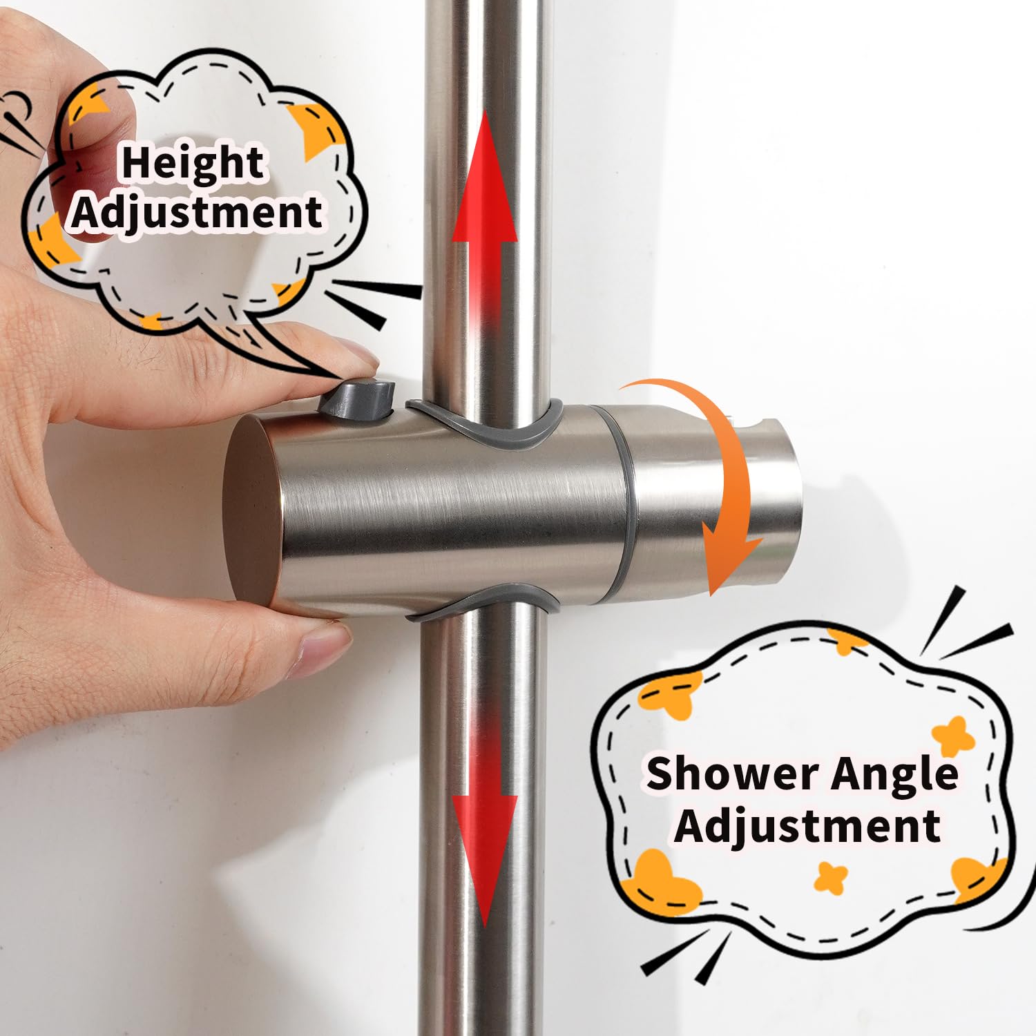 Vista Barre de douche de 66 cm en acier inoxydable SUS304 pour salle de bain - Fixation murale réglable - Argent brossé