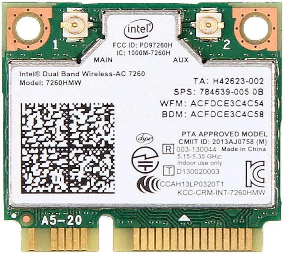 Intel Dual Band Wireless-AC 7260 WiFi Bluetooth Half Mini Card