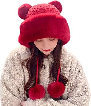 Gorros De Invierno Con Pompón Para Mujer, De Punto Esponjoso, De Piel
