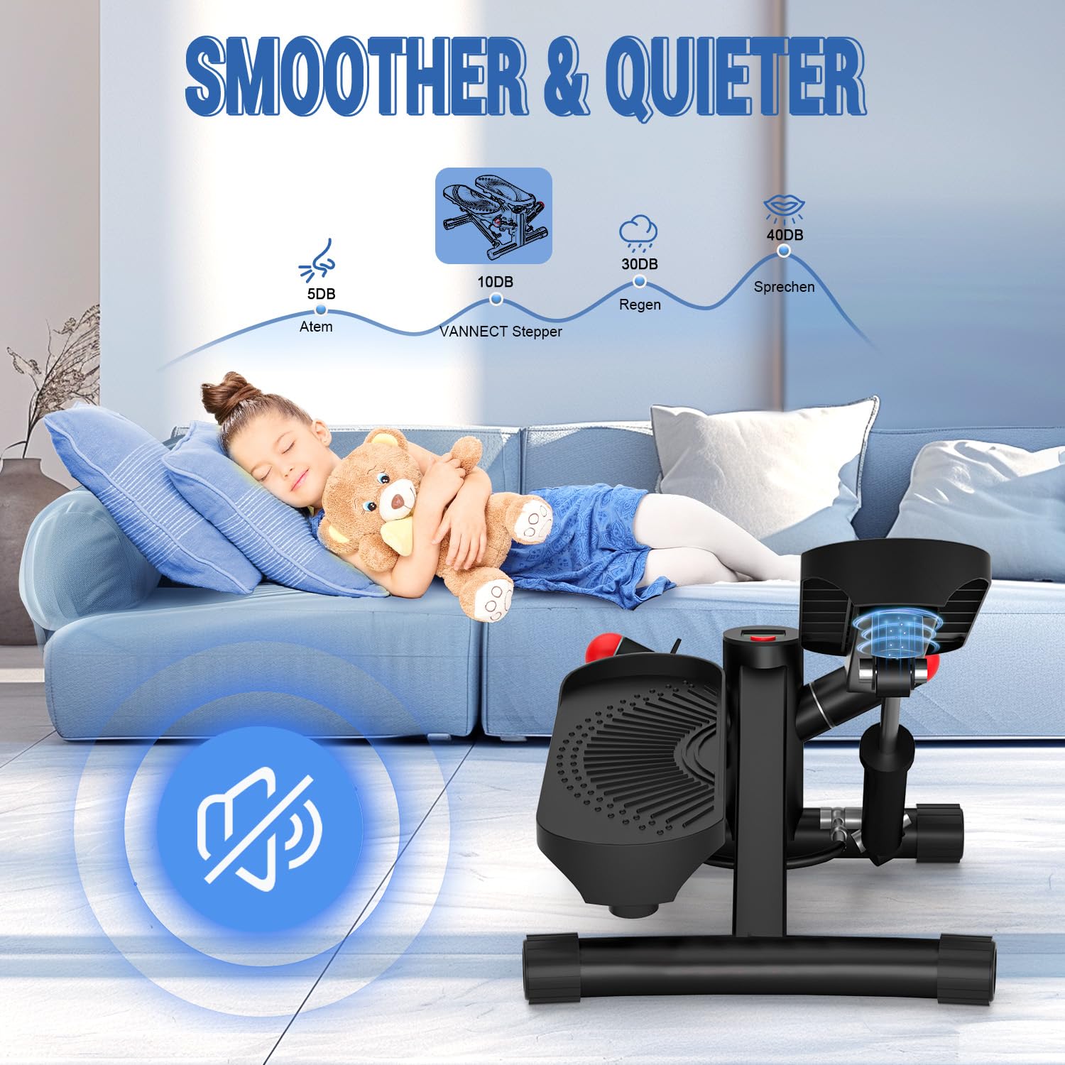 Mini Stepper für Zuhause mit Power Ropes, Höhenverstellbar Up-Down Swing Stepper mit LCD-Monitor, Hometrainer für Anfänger & Fitness Trainingsgerät 150kg Bein/Arm Trainer Home Fitness Exercise