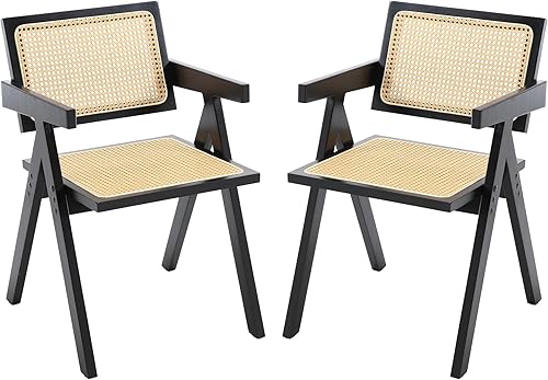 GOOLON Juego de 2 sillas de comedor de ratán, sillas de ratán de 18 pulgadas de altura del asiento para comedor, silla de comedor moderna de caña