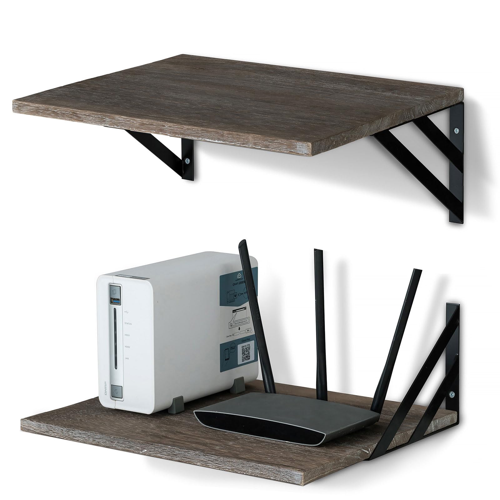 Walasis 30cm Deep Wooden Wall Shelves，Distressed Brown