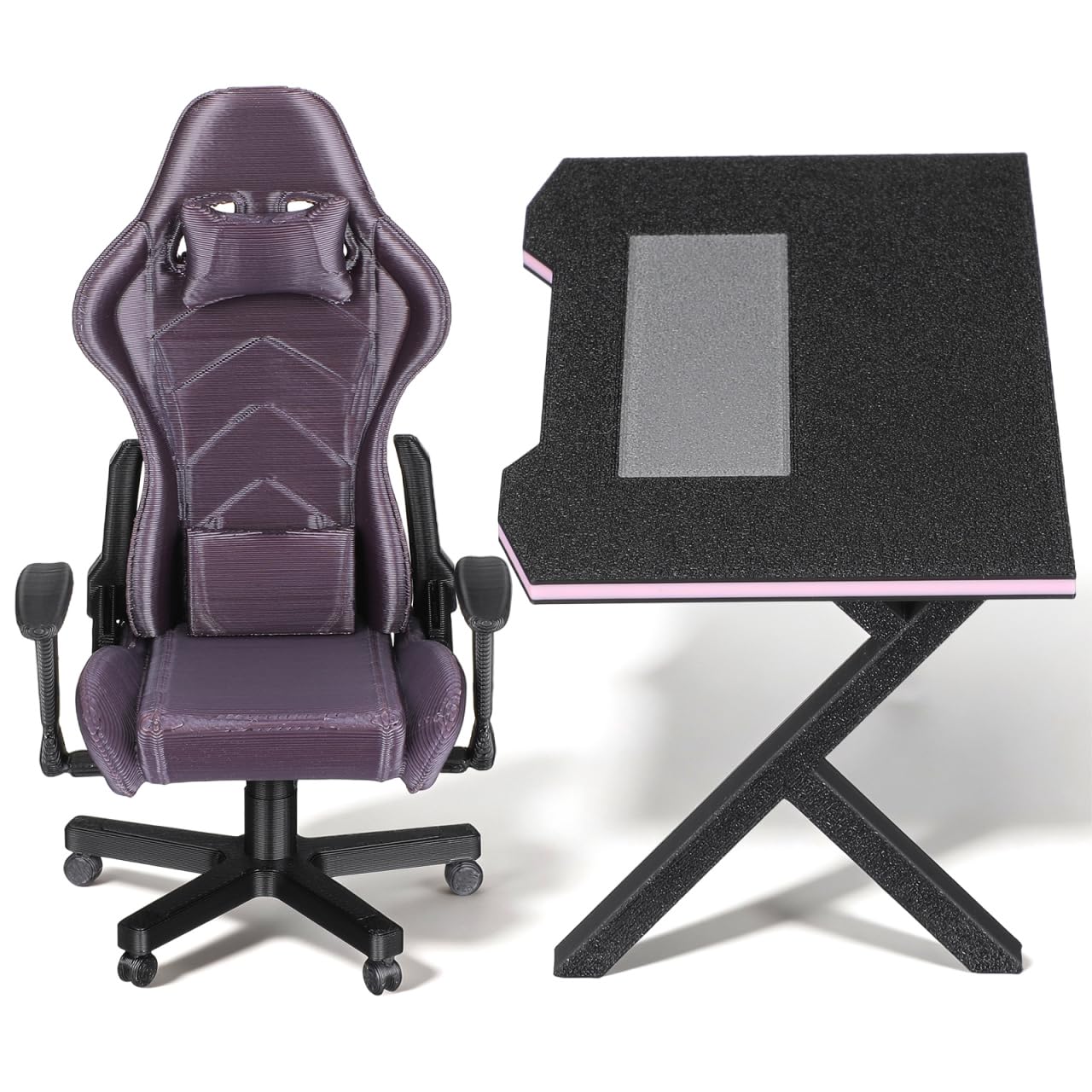 Warmhm 1 Set Miniature Gaming Desk And Chair 1:12 Scale Miniature Computer Table Accessories for 1/12 Tiny House Scenes Modern Black Office Furniture Kit for Desktop Decoration DIY Craft Small