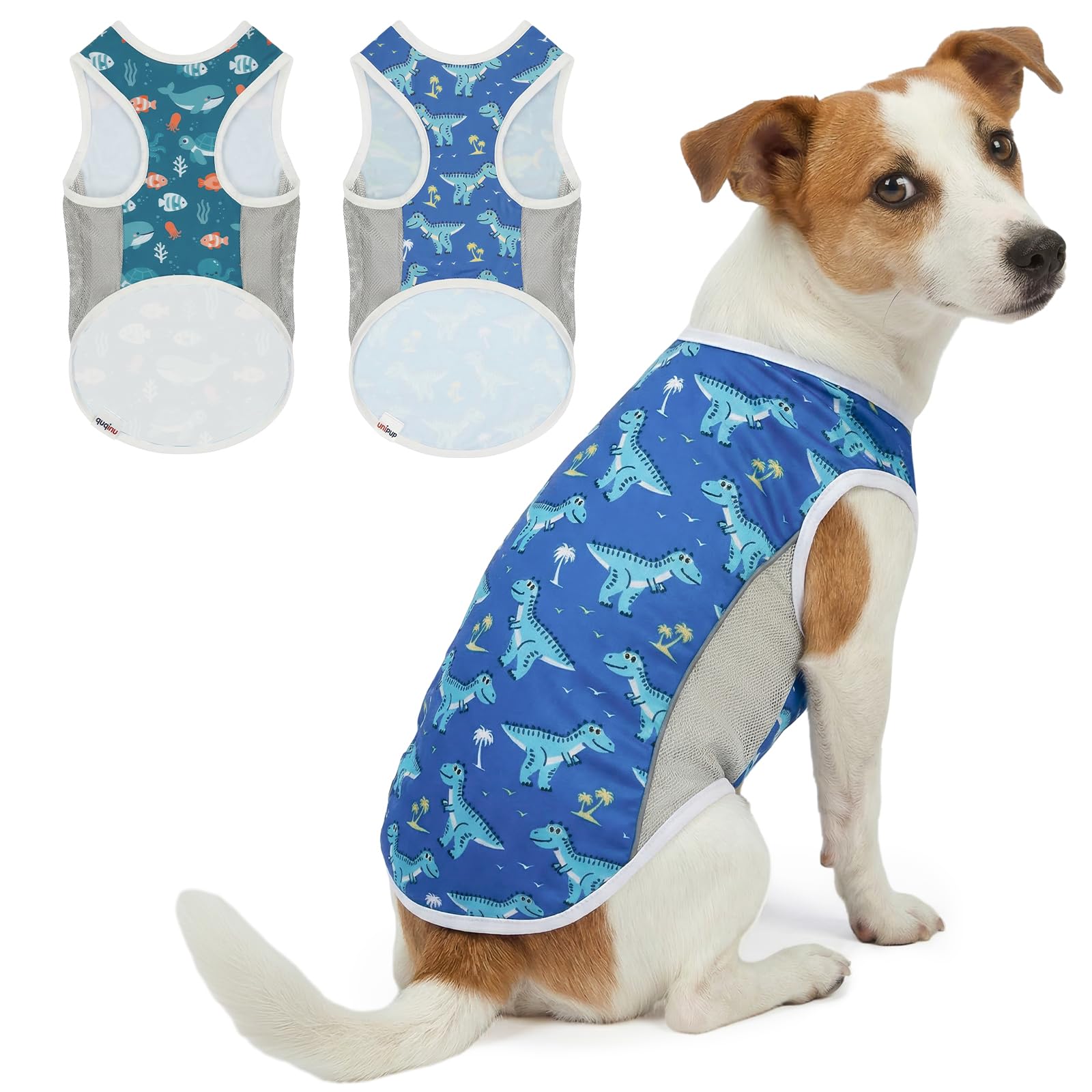 UNIPUP UPF 50+ Sun Protection Dog T-Shirt, 2 Pack Lightweight Sleeveless Dog Vest for Small Dogs Boy – Reflective Strips, Quick-Dry Pet Apparel, Sports Fan Shirt P23ST00507M