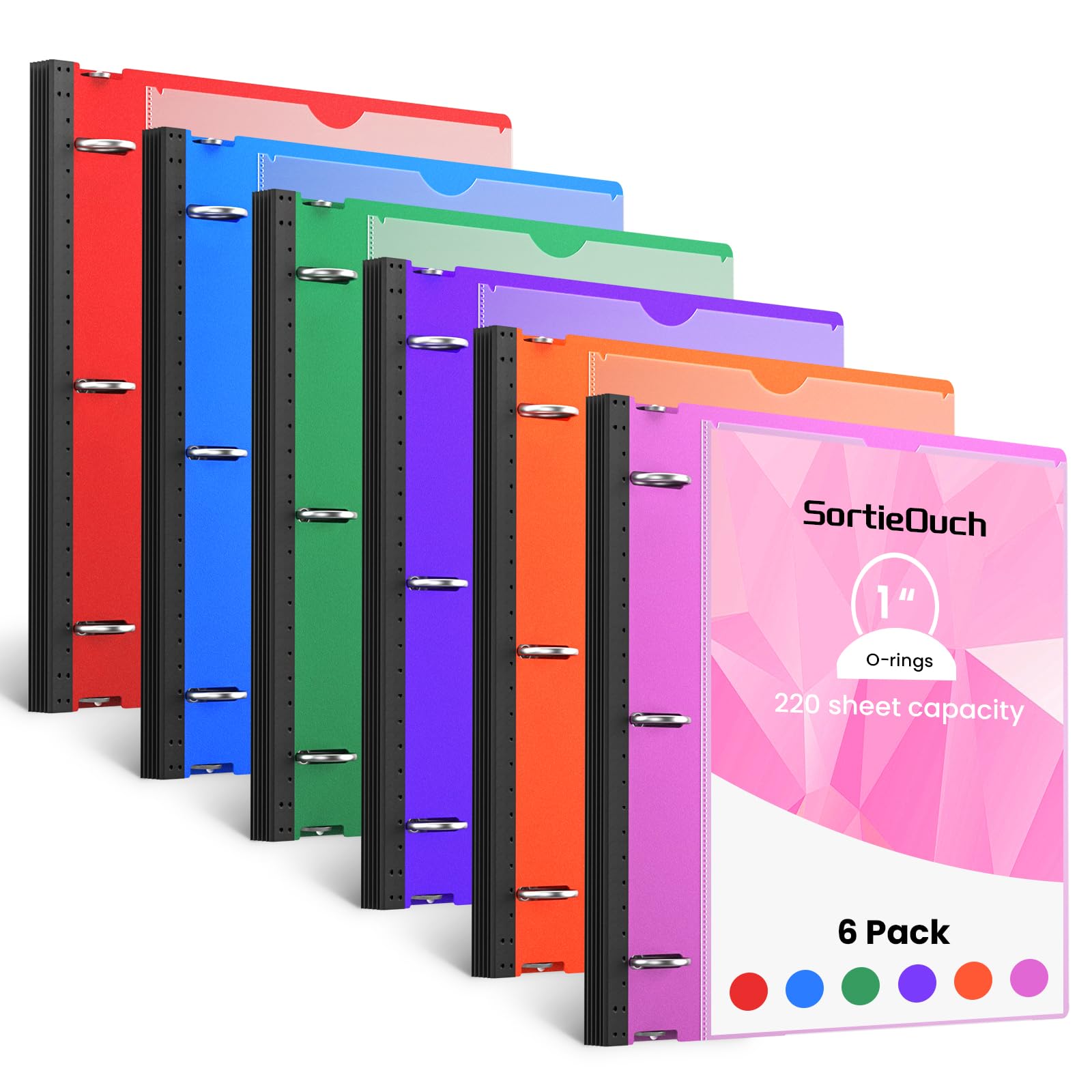 Telescoping 3 Ring Binder 1Inch 6 Pack,Flexible Binders Three Ring PVC-Free(Fit 8.5x11 Inches),Clear View Binder 220 Sheets Capacity,Telescoping Binder for School or Office Use
