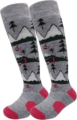 HIGHCAMP 2 Pairs Kids Merino Wool Ski Snowboard Socks Boy Girl Toddler Winter Snow Socks