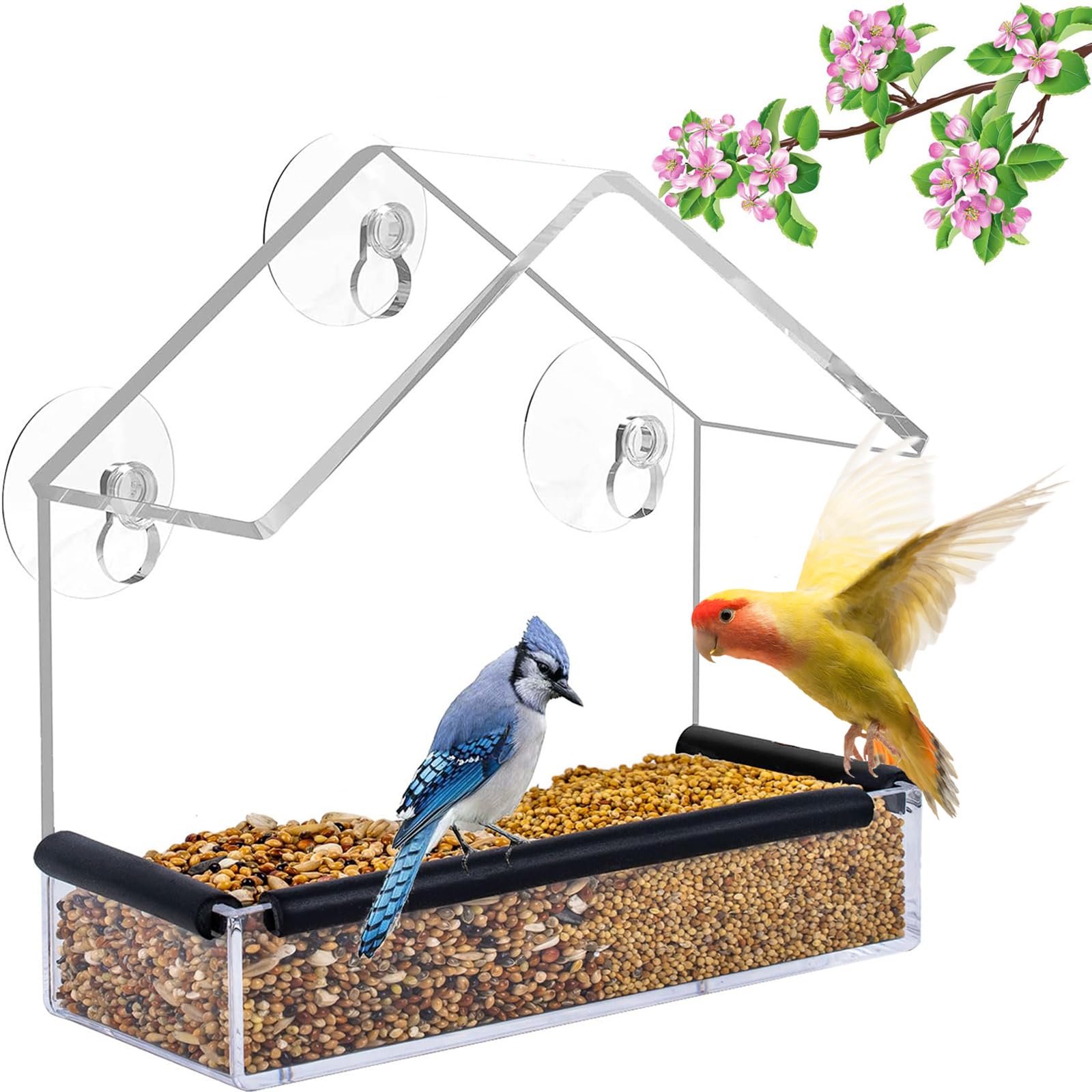 Fenster-Vogelfutterhaus – Transparent, 15x15x6 Cm, Mit Saugnapf, Für Wildvögel