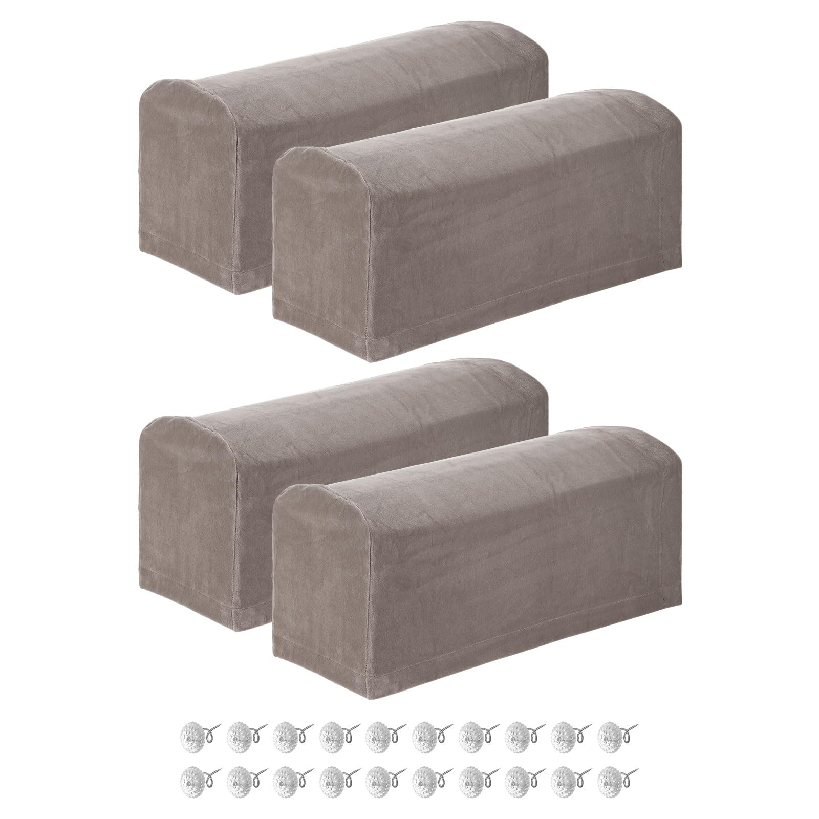 Fundas elásticas para reposabrazos de sillón reclinable en poliéster gris pardo con pasadores