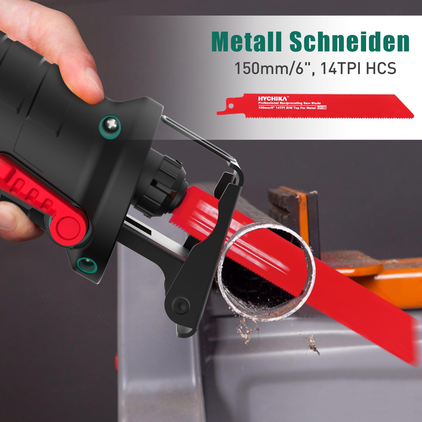 HYCHIKA Säbelsäge, 18V Akku Universalsäge, Reciprosäge mit 2x2.0Ah Batterien, mit variabler Drehzahl von 0-2800 SPM, 2 Sägeblätter, Schnellladegerät, LED Licht,Ideal zum Schneiden von Holz und Metall