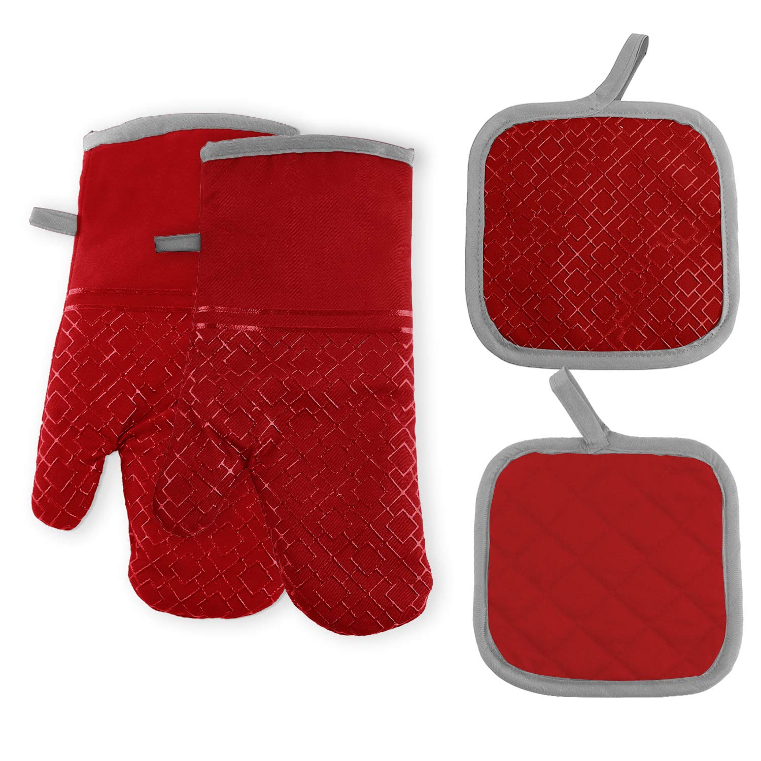 Guantes de Horno, Guantes Horno, Guantes y Agarraderas para Horno, Juegos de Guantes de Silicona Profesionales Antideslizantes Resistentes al Calor, Guantes de Cocina para Cocinar, Hornear y Asar(rojo