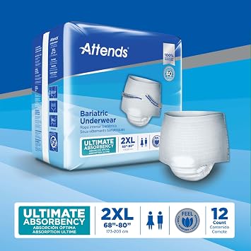 Attends Bariatric Adult Incontinence Underwear, 2X-Large 68, 80 in, 12 ct